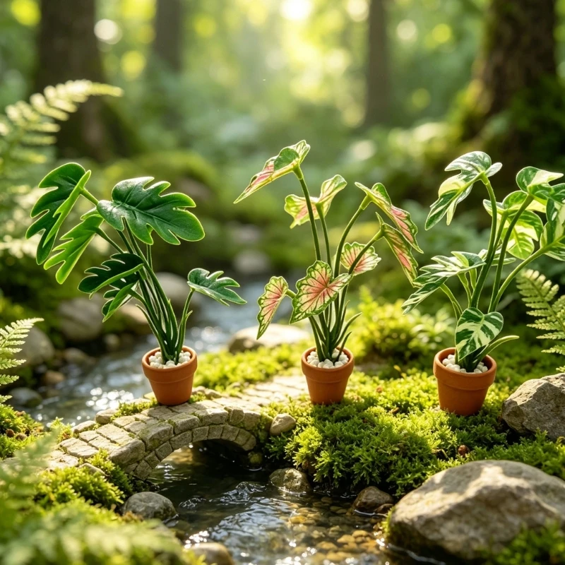 1:6 Scale Detailed Miniature Artificial Potted Plant Setup Model Dollhouses Pretend Play Accessories Plastic Foliage with 15UB
