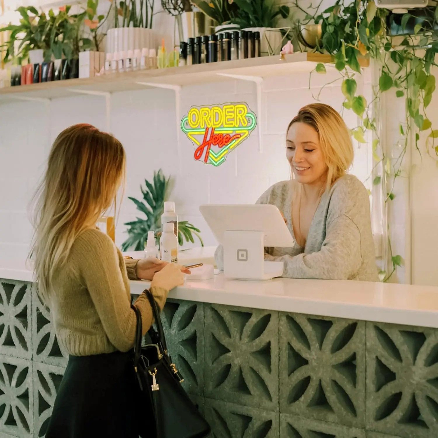 Order Here Neon Sign USB Dimmable Coffee Store Neon Lights Wall Decor for Restaurant Shop Bar Opening Checkstand Business