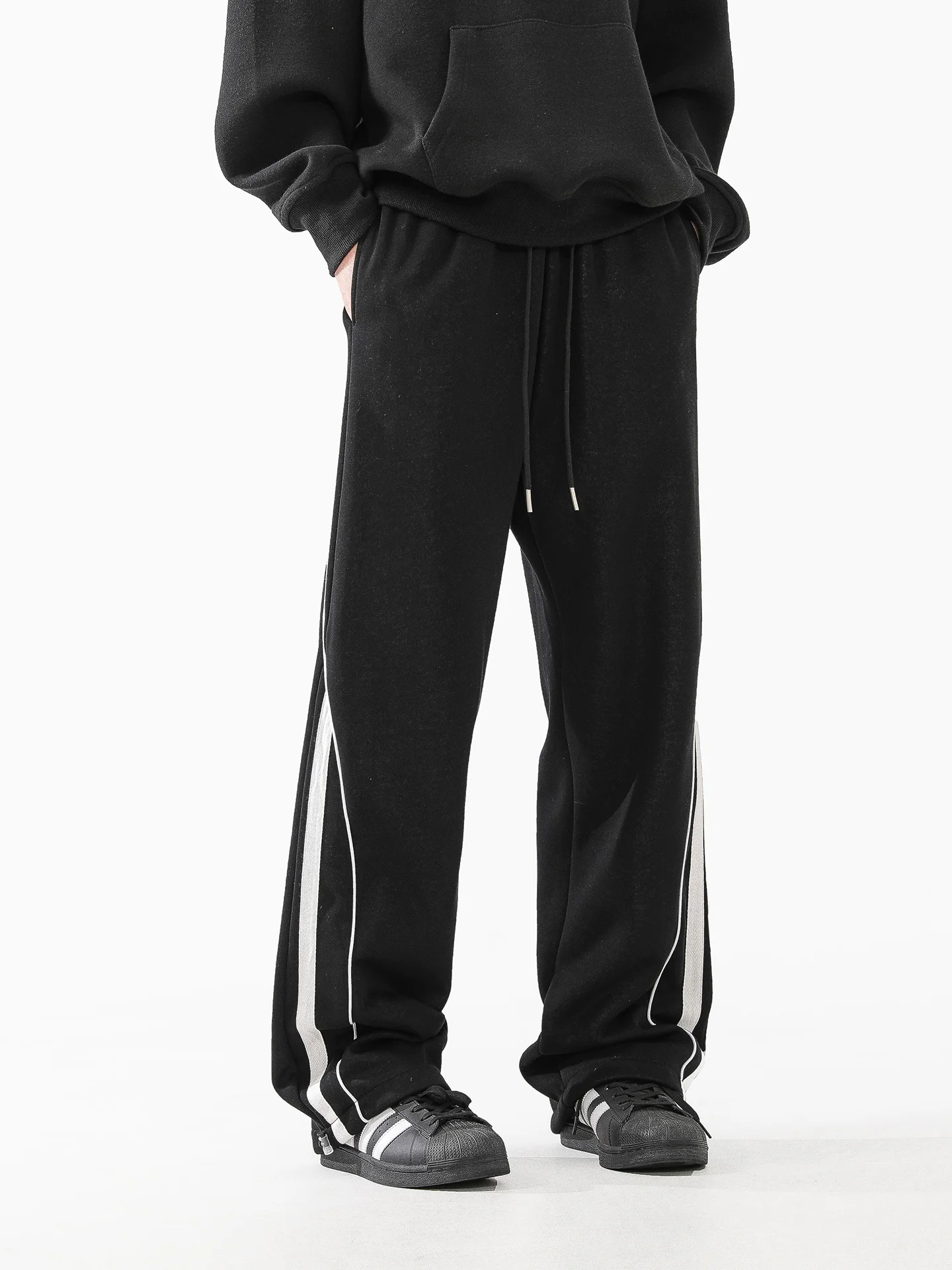 미국식 스트라이프 스포츠 팬츠 남성용 가을 겨울 루즈 스트레이트 캐주얼 헤비웨이트 롱 트라우저 다용도 스트레이트 레그 진