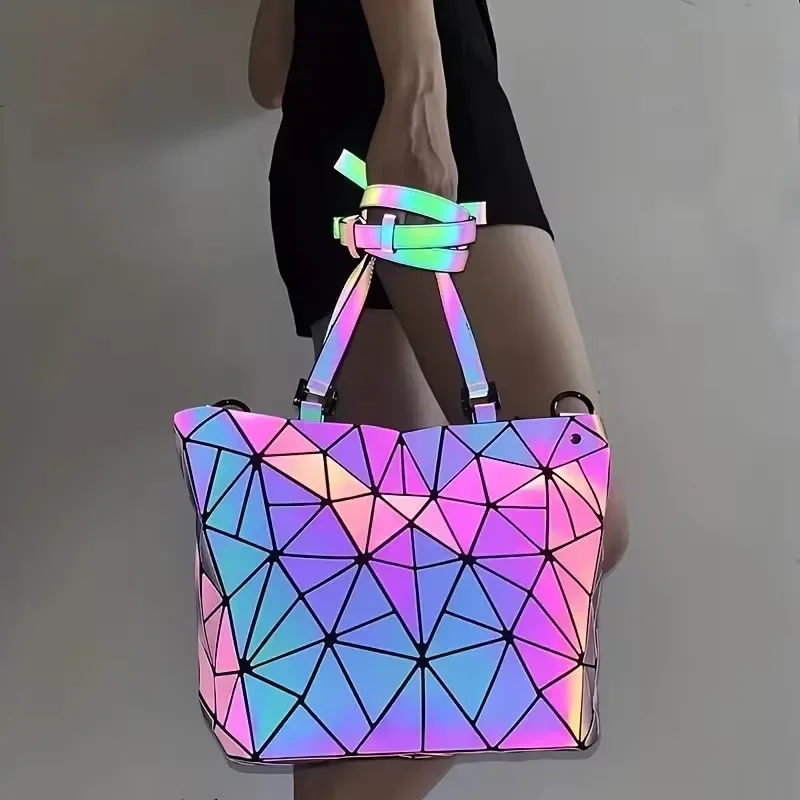 1pcs 2pcs 3pcs Women\'s Fashion messenger bags Laser Luminous Rhombus Folding Shoulder Bag Cool Tote + Rectangle Zipper Wallet