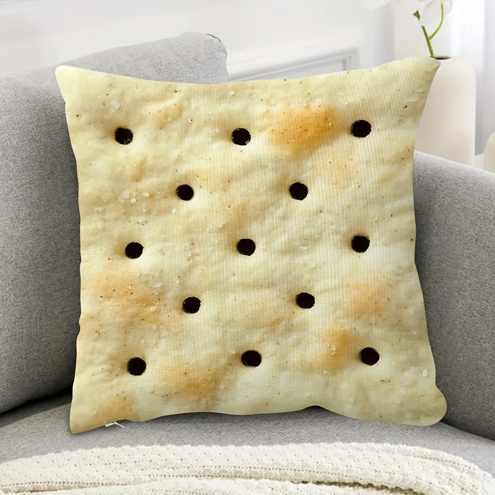 Pillow Cover, Double-Sided Toast Design, Soft Zippered, Machine Washable, 1pc, Decorative For Sofa And Bedroom Decor