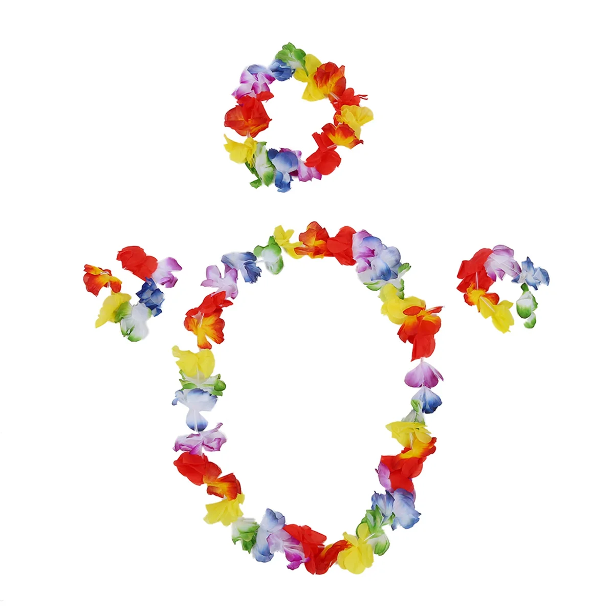 ABRT-18 Set Hawaiianischer Grasrock Blume Hula Lei Armband Girlande Kostüm – Rosa