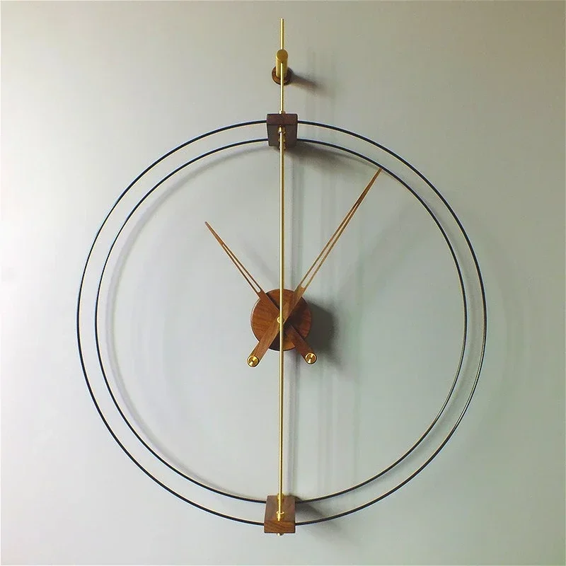 Nordic Creative Spanish Wall Clock Solid Wood Large Pointer Living Room Silent Wall Clock Double Circle Luxury Modern Home Decor