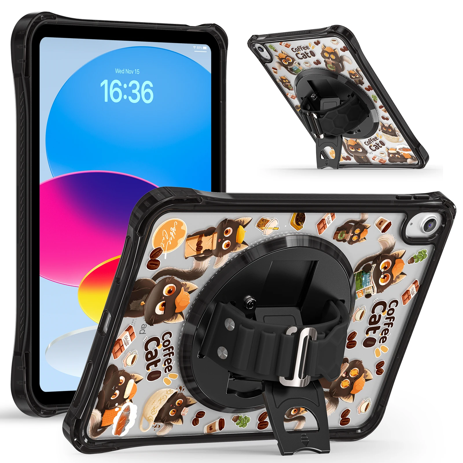 

Противоударный прозрачный мультяшный ремешок для iPad 11 поколения 2025 10 поколения 2022, защитный чехол-держатель планшета