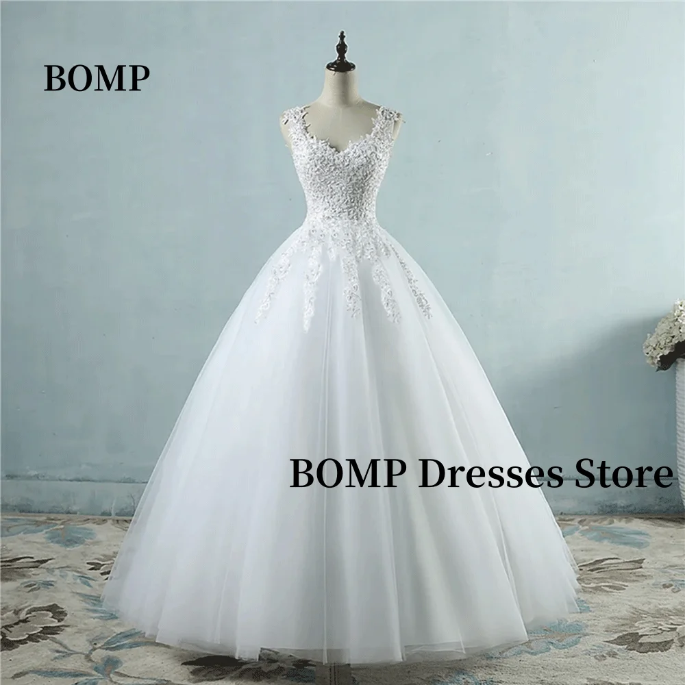 

BOMP Elegant A-Line Floor-Length Lace Applique Backless Weddding Dress Customized Sukienki Wieczorowe Luksusowe