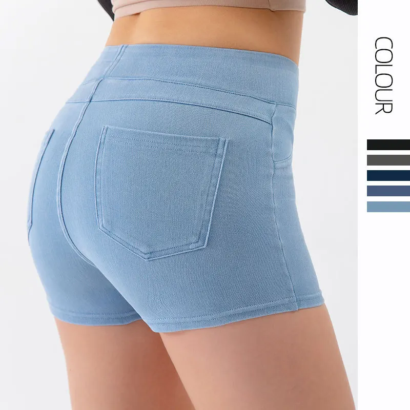 Sporty and Trendy High Stretch Denim Shorts for Women with High Waist and Lifting Hip Design