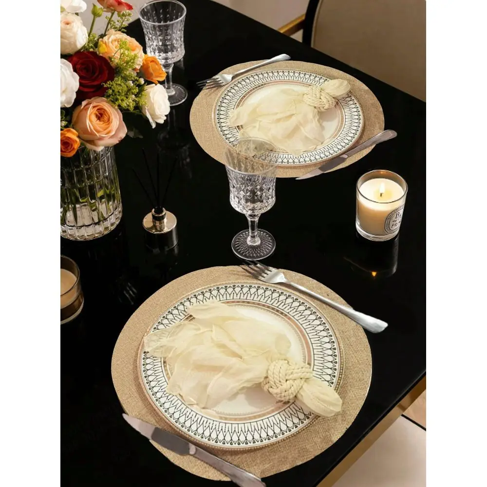 20pcs 50pcs Round Solid Color Linen Placemats Hand Wash Only, Woven Coasters For Dining Table, Suitable For Country Wedding Par