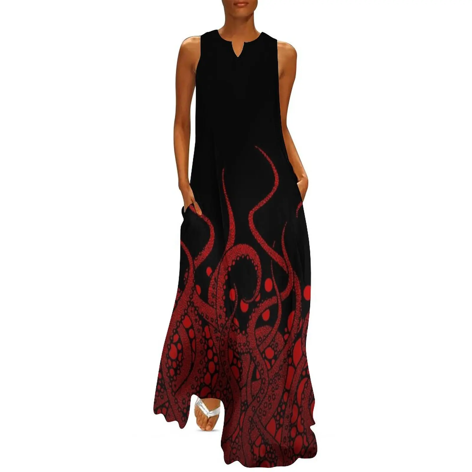 red tentacles on black Long Dress Woman clothes evening dress