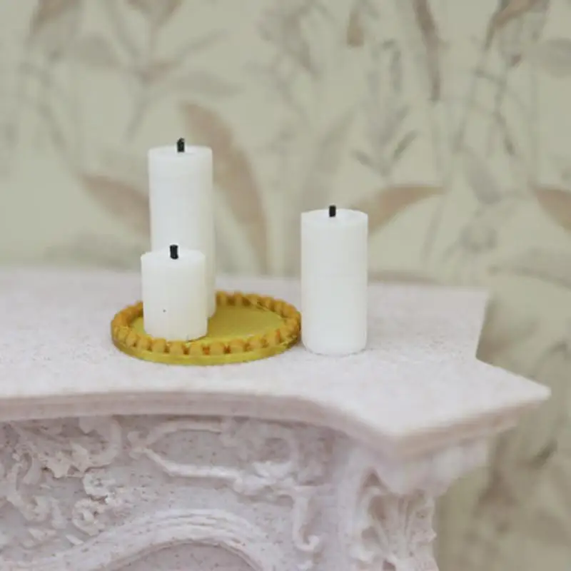 New Home Ornament 1:12 Dollhouse Mini White Candle Miniature Tray Set Playhouse Toys Christmas Scene Decoration
