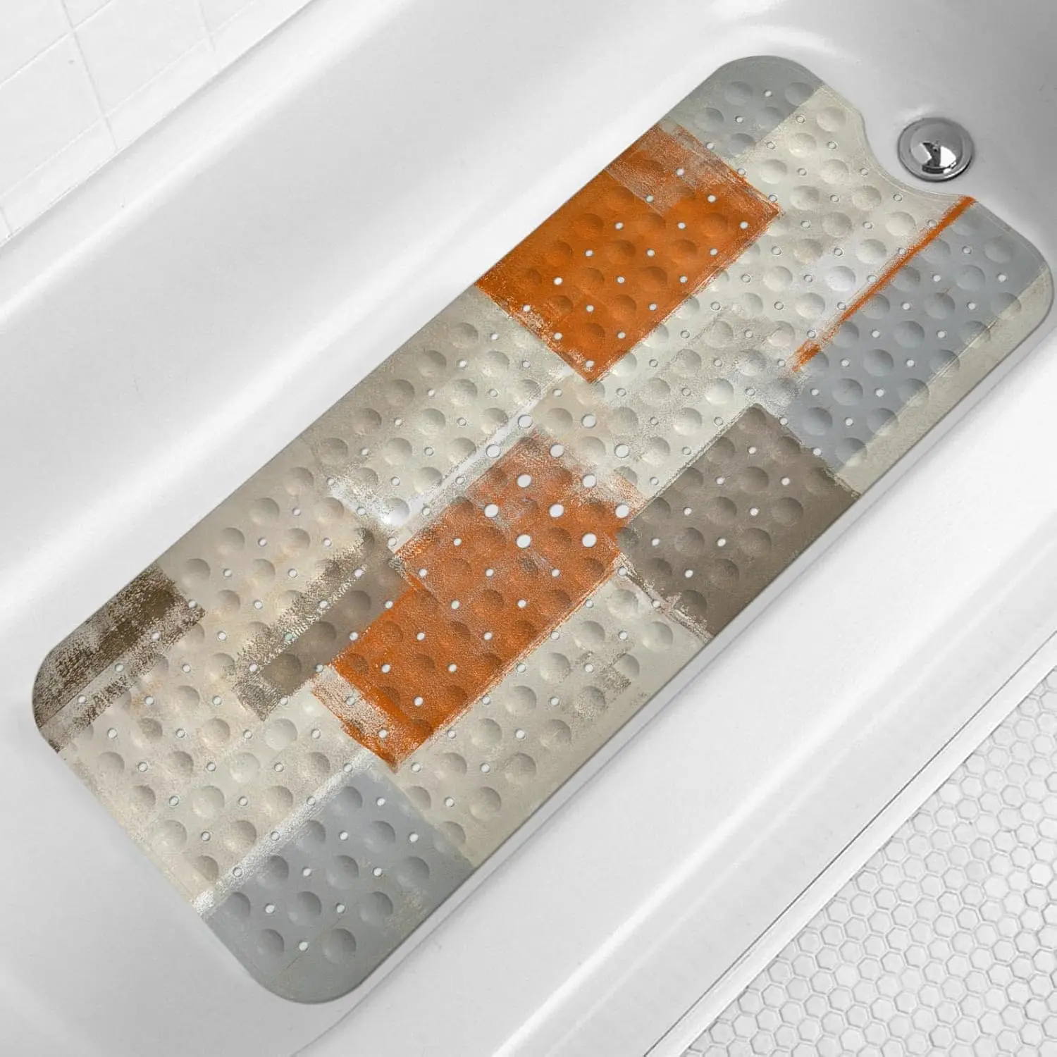 

Non Slip Orange Bathtub Mat, 40x16 Inch Tub Mat for Bathroom, Abstract Art Shower Mat with Drain Holes and Suction Cups