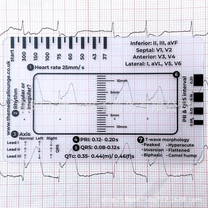 EKG Plastic Measuring Tool For Interpretation, 7-Step ECG Ruler
