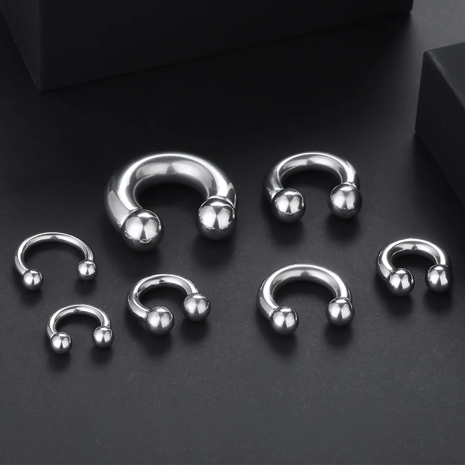 1PC Stainless Steel Horseshoe Circular Barbell large size Earrings 00G-12G Nose Nipple Tragus Lip Ear Body Piercing Jewelry