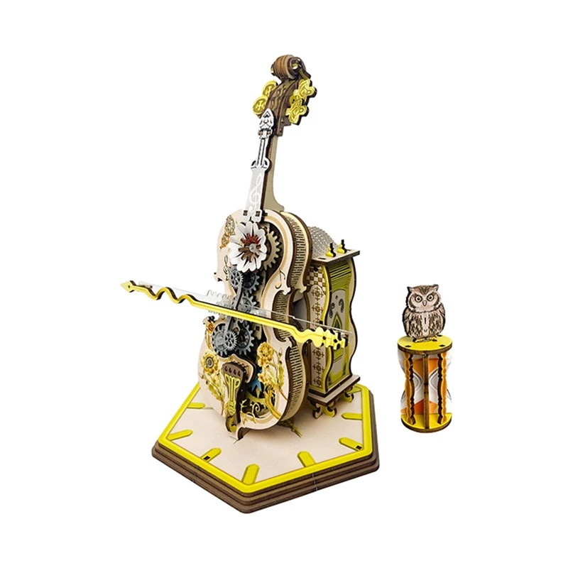 

3D Puzzle Cello Wooden Model Kit With Music Box For Adult Hobbyists And DIY Enthusiasts