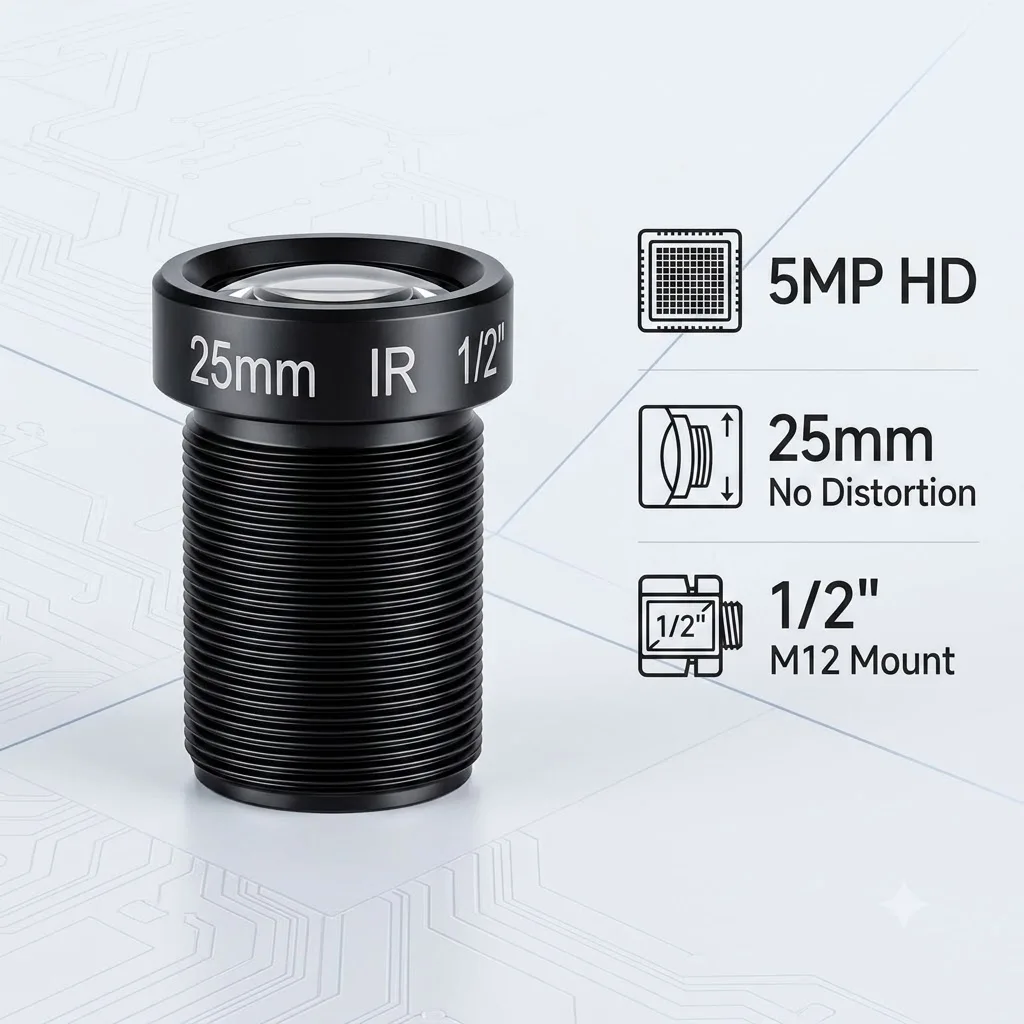 No Distortion 5MP 25mm M12 CCTV Lens Telephoto Industrial Lens 1/2 inch for OpenMV and Machine Vision