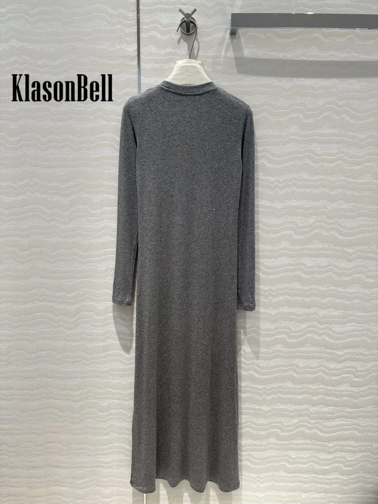 9.22 KlasonBell Women\'s Simple Temperament Wool Blend Knitted Long Dress O-Neck Long Sleeve Soft Comfortable Dress