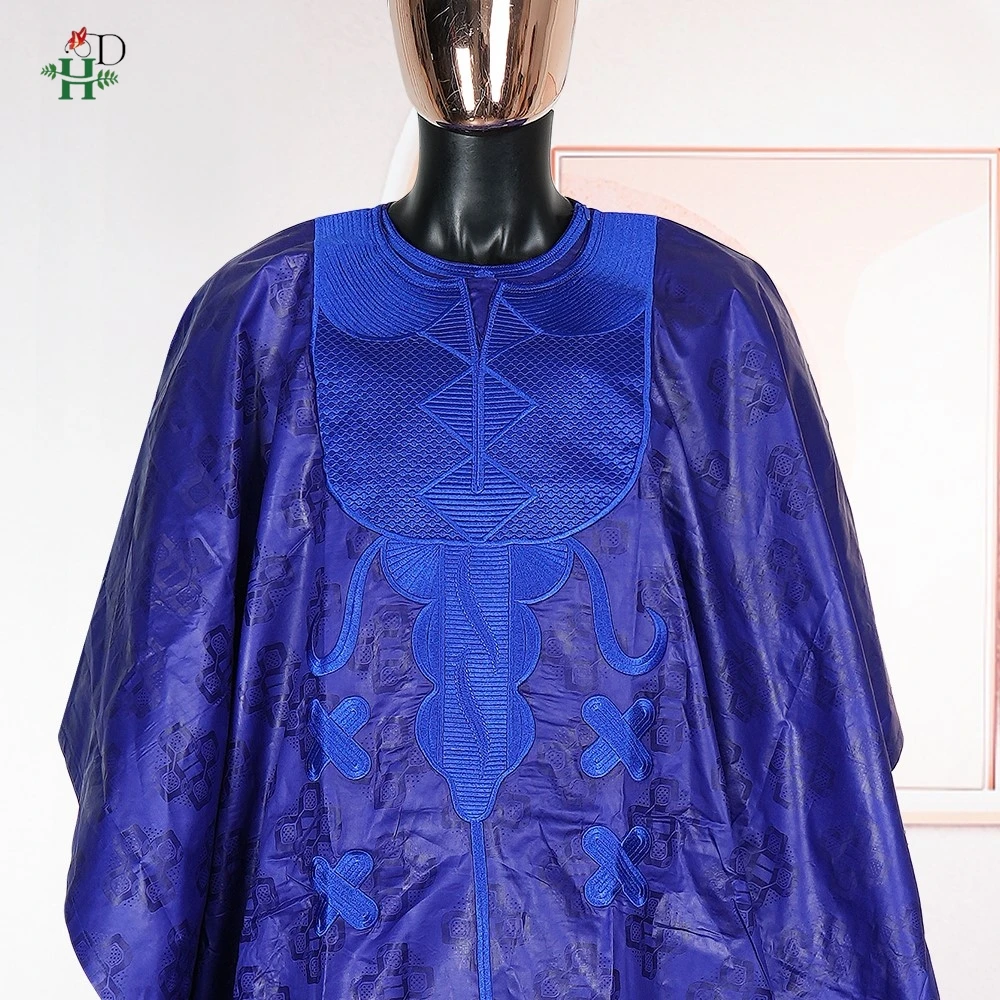 Ropa africana tradicional 3 uds traje africano para hombre azul Bazin Riche Agbada bata de fiesta de boda bordada de talla grande