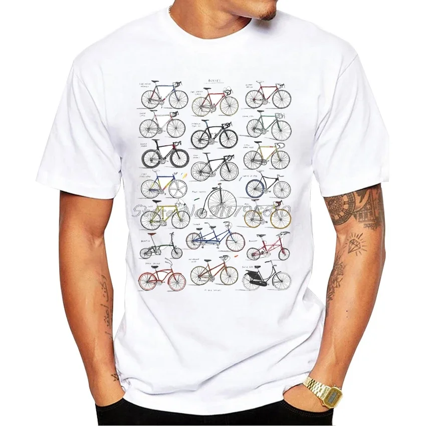 

Summer Men Short Sleeve Bicycles Sport White Casual Tops Hip Hop Boy Tees Vintage Fixed Gear Bikes And Musical Design T-Shirt