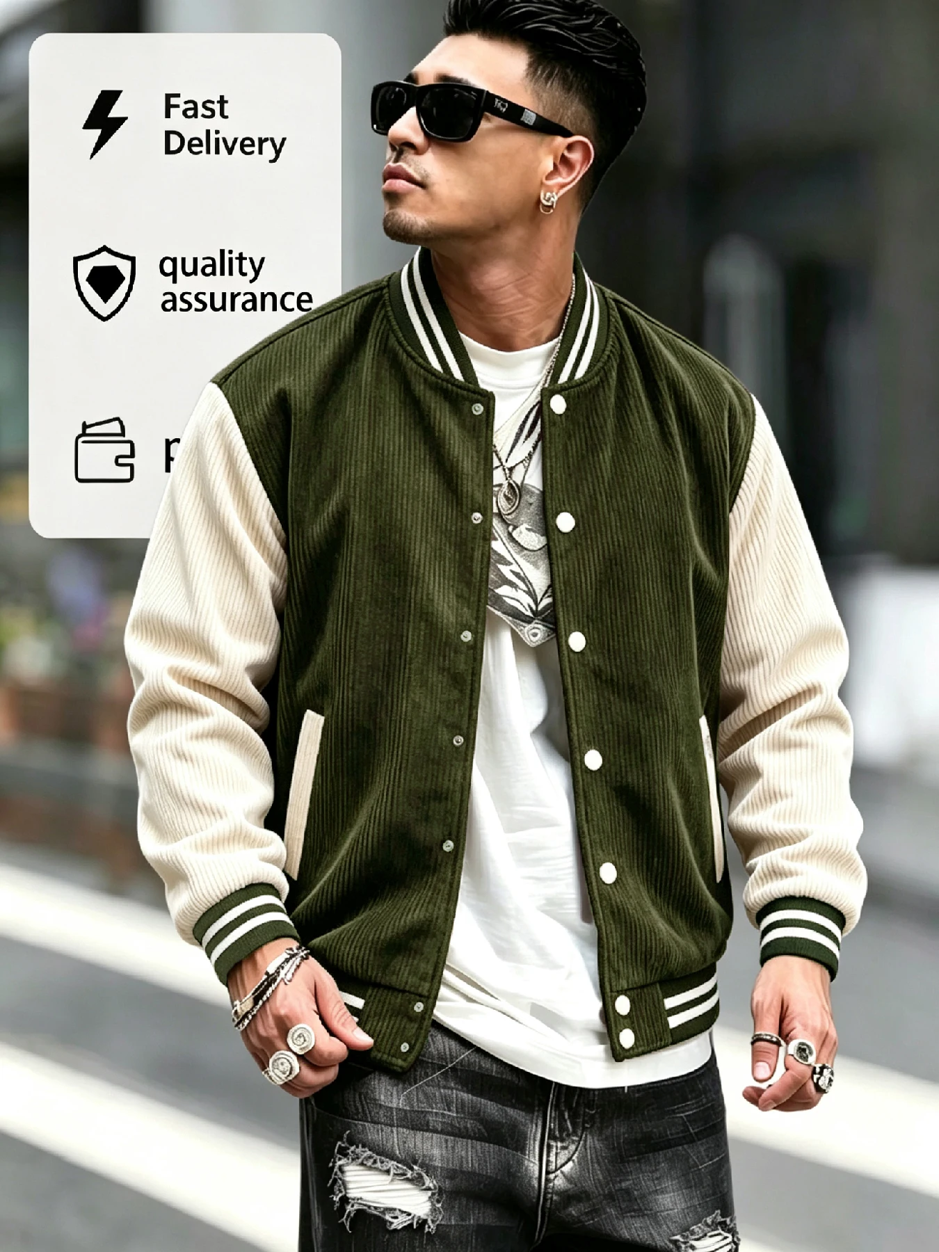 Veste de baseball en velours c - Embellish Knit avis et prix