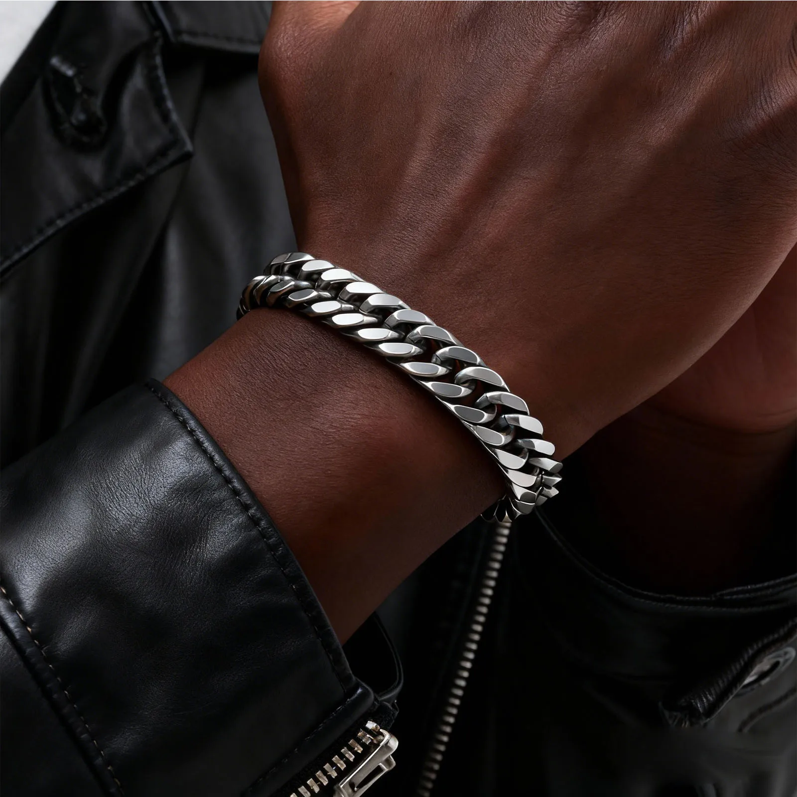 10pcs Stylish Double Curb Chain Bracelets for Men Boys,8/10/12/15mm Stainless Steel Miami Link Wristband,Punk Jewelry Gifts