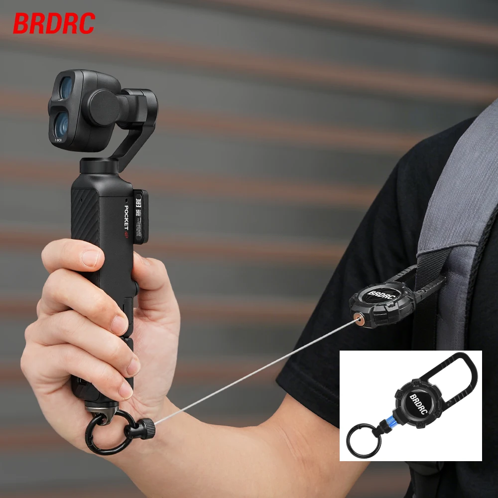 BRDRC Retractable Lanyard Backpack Buckle for DJI Pocket 3/4/4P/Action 6/Insta360 Luna Ultra Magnetic Hanging Rope Anti Fall
