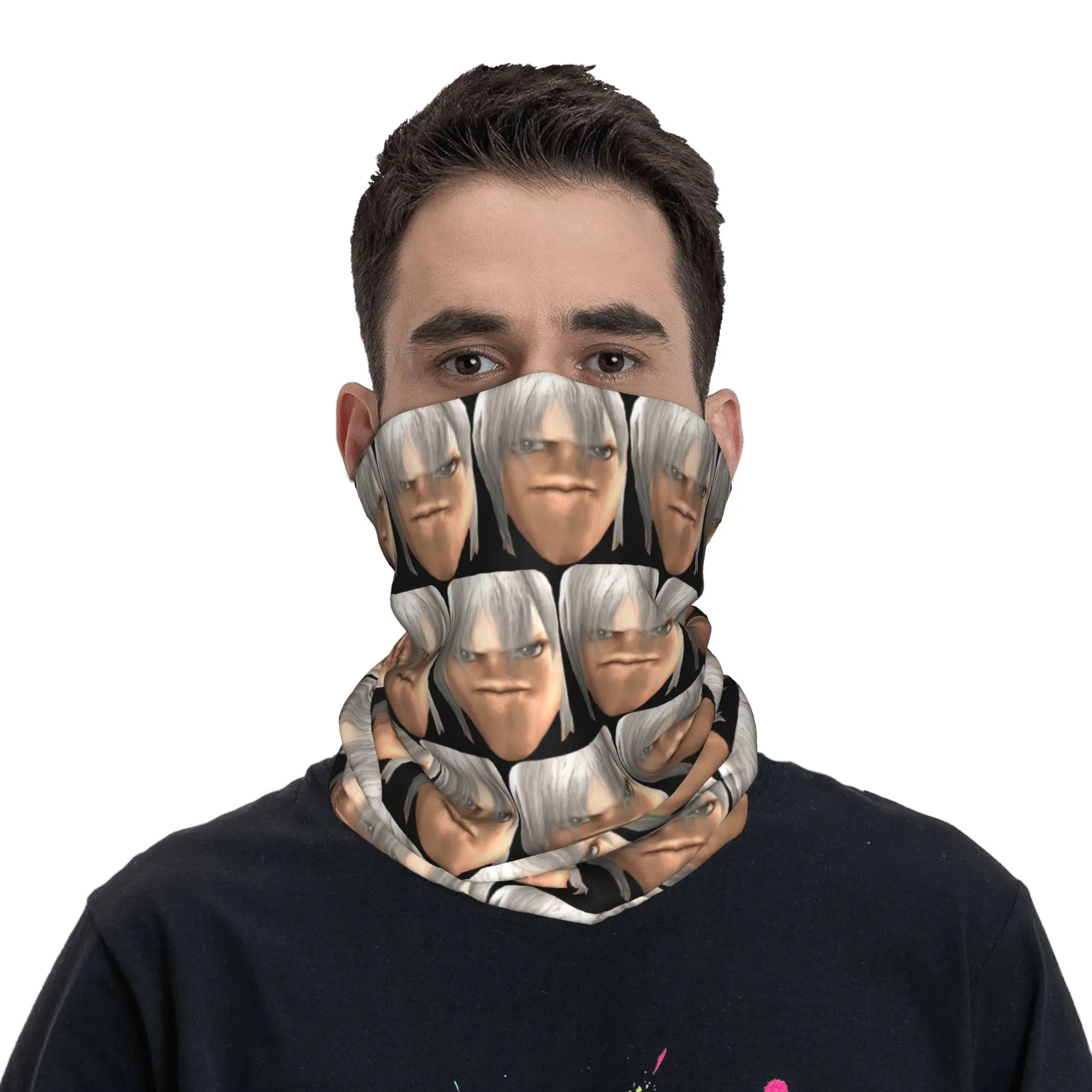 Blursed Dante Devil May Cry ugly face meme Bandana Neck Cover Printed Wrap Mask Scarf Headband Hiking Fishing for Men Women - view 5