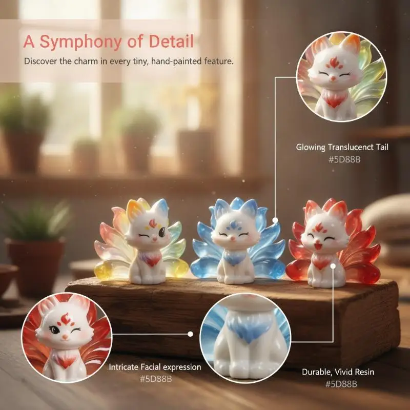 Cartoon Nine-tailed Fox Mini Resin Charm Cute Animal Figurine 1PC for DIY Keychain Bracelet Jewelry Craft Supplies