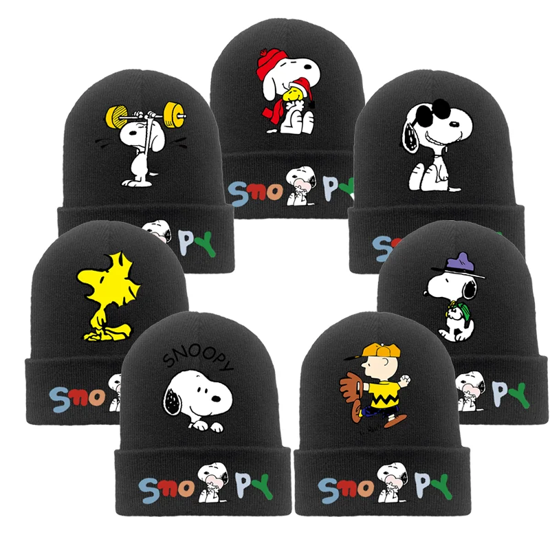 

Вязаная шапка Snoopy с героями мультфильмов, шапки для мальчиков и девочек, Популярные головные уборы, простые шерстяные теплые милые шапки на осень и зиму, детский подарок на день рождения