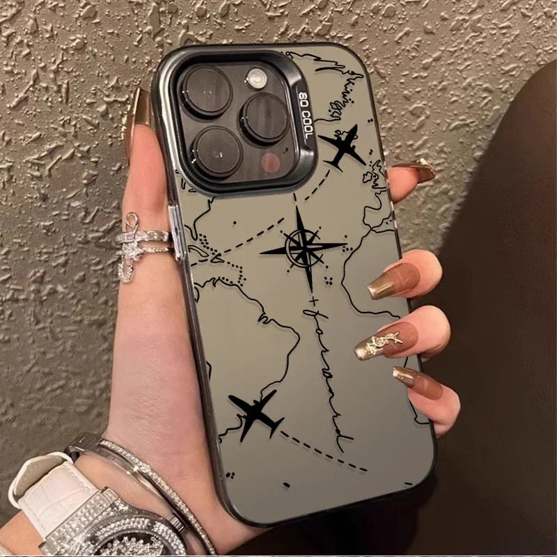 Plating Case for Samsung Galaxy S24 S23 S22 S21 Ultra Plus FE A54 A34 A24 A14 A73 A53 A33 5G Note 20 Airplane Route Design Cover