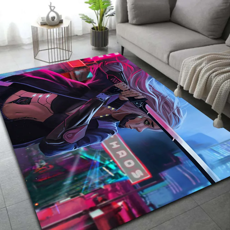 Cyberpunk Urban Nightscape Printed Carpet, Living Room Bedroom Home Decoration Carpet, Kitchen and Bathroom Anti-skid Mat Cool