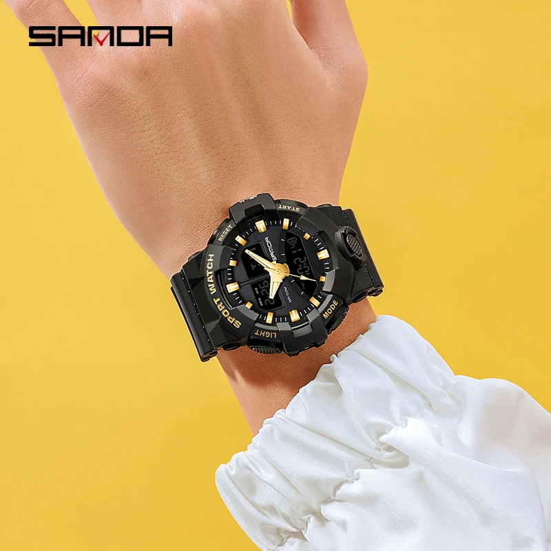 Fashion Sanda Brand Sports Multifunctional Electronic Watch Led Luminous Dual Display Quartz For Men Clock 50m Waterproof Reloj