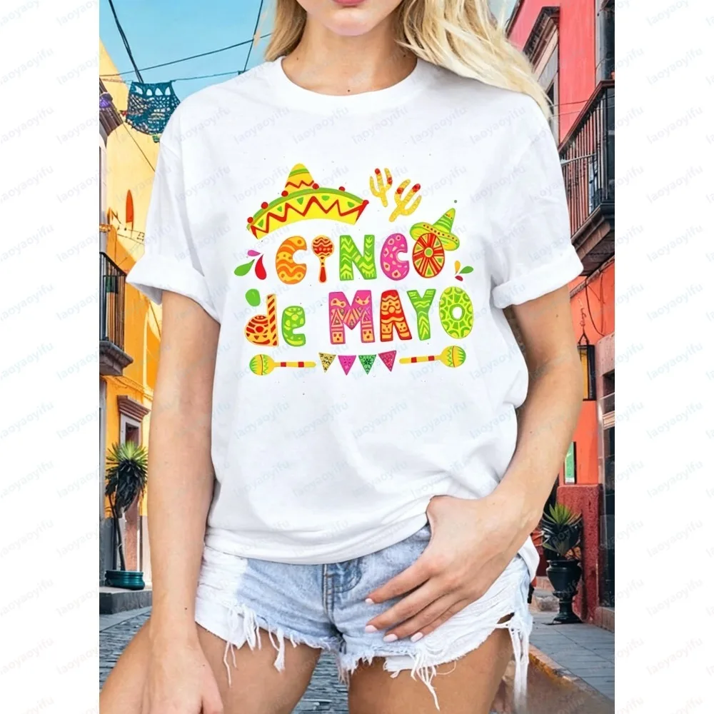 Women's Summer Short Sleeve Fashion T-Shirt Colorful Cinco de Mayo Mexican Fiesta Sombrero Cactus Print Casual Party T-Shirts