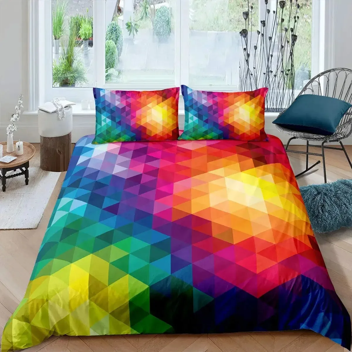 Red Glowing Polygonal Grid Pattern Bedding Set Duvet Cover Bedroom Covers Single Twin King Size Quilt Cover Home Textile