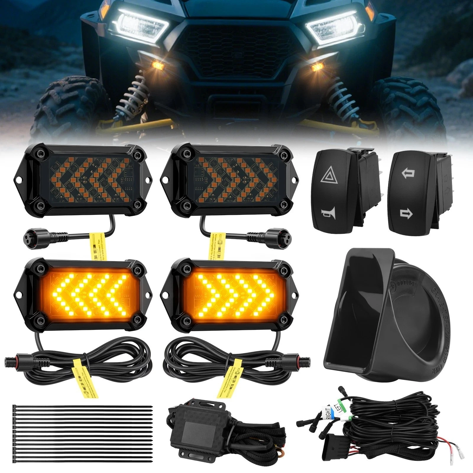 

New Street Legal UTV Turn Signal Kit 110dB Horn Kit Rock Switch Arrow-Flow Blinker Pre-Wired for Polaris Ranger, General, RZR XP
