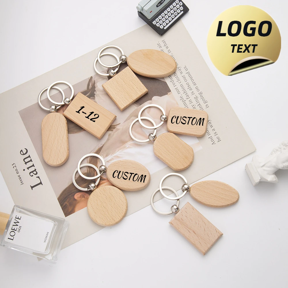 

Laser Engrave Wooden Keyring Blank Custom Logo Metal Wood Keyring Name Personalize Holder Hotel Number Key Chain Pendant Gift