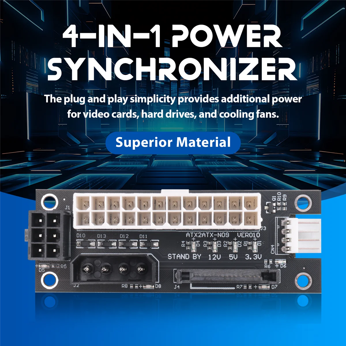 A39U 4 in 1 Molex 4Pin/SATA/ATX 6Pin/4Pin Dual PSU Mehrere Netzteil Adapter Synchron Power Board 2PSU mit LED