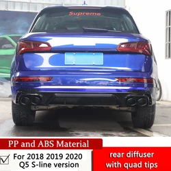 For 2018 2019 2020 Q5 Sline modificantion SQ5 rear diffuser with false quad tips glossy black rear lip false tail throat by air