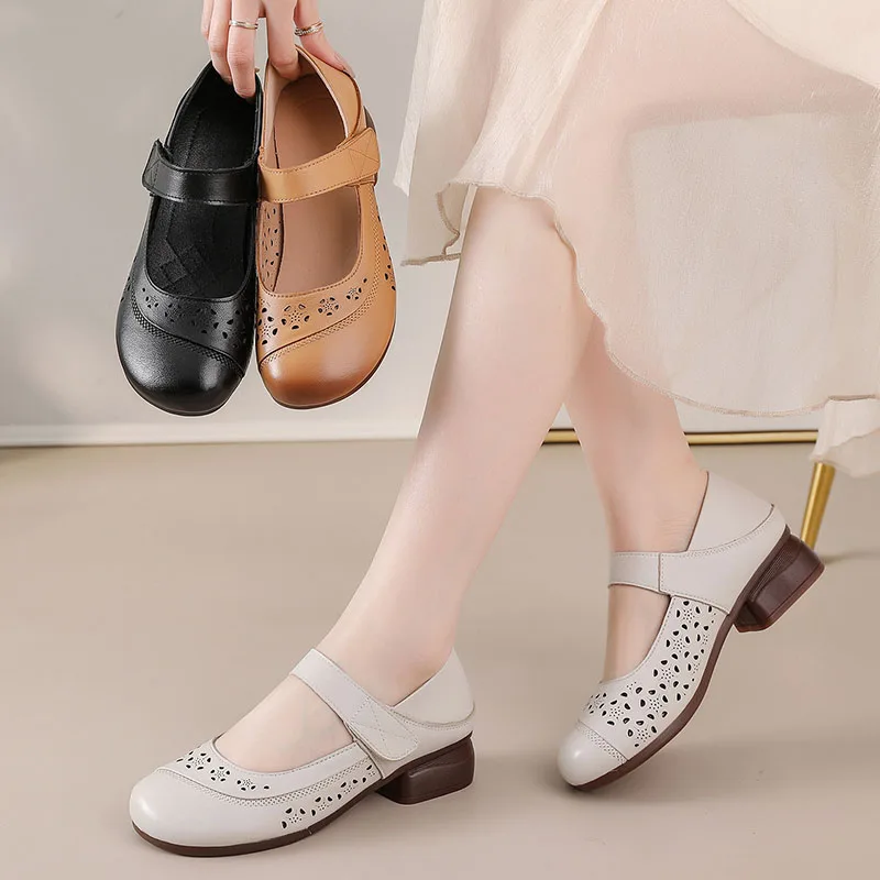 

Женские сандалии XMWRLW 2026 из натуральной кожи, в ретро-стиле, на низком каблуке, нескользящие, летние