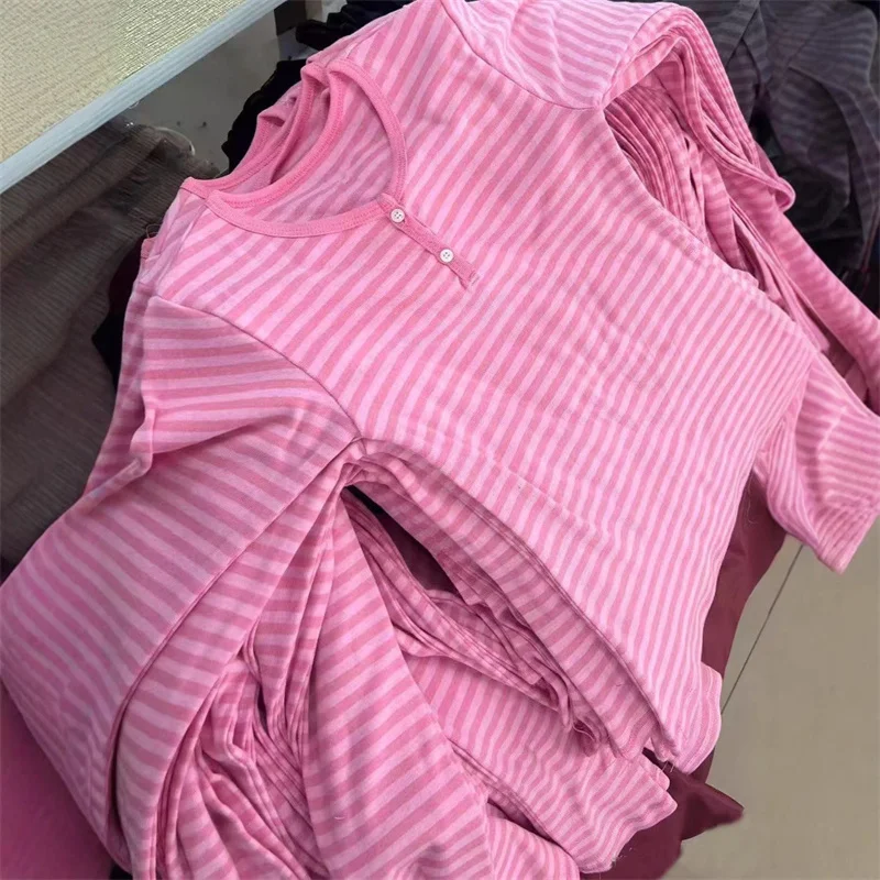 

Slim Striped Long Sleeve T Shirt Woman O Neck T Shirts Autumn Casual Short Top Fashion Streetwear High Street Wear