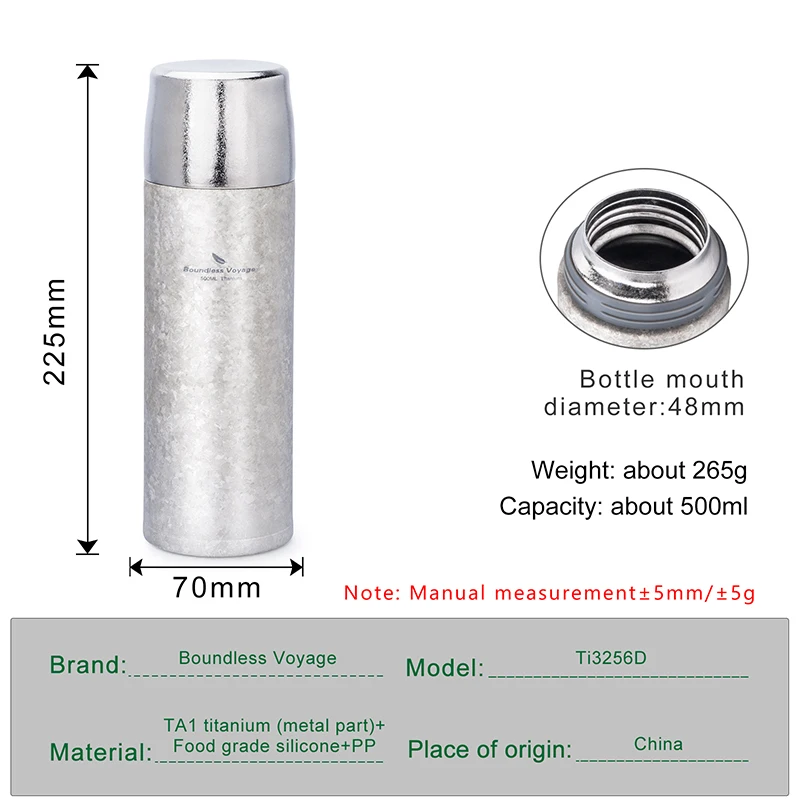 Imagem -03 - Boundless Voyage-titanium Garrafa de Água Isolada Reutilizável Dupla Parede Garrafa Outdoor Ultraleve Leakproof Drinkware 500ml