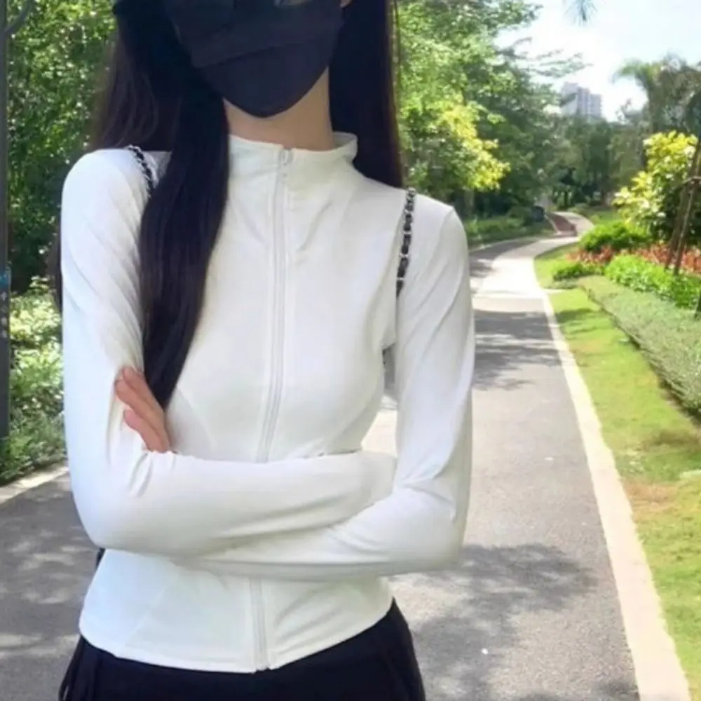 

Simple Ice Silk Sun Protection Top Women Anti-UV Stand Up Collor Yoga Jacket Coat Long Sleeve Thin Quick Dry Sweatshirts Outdoor