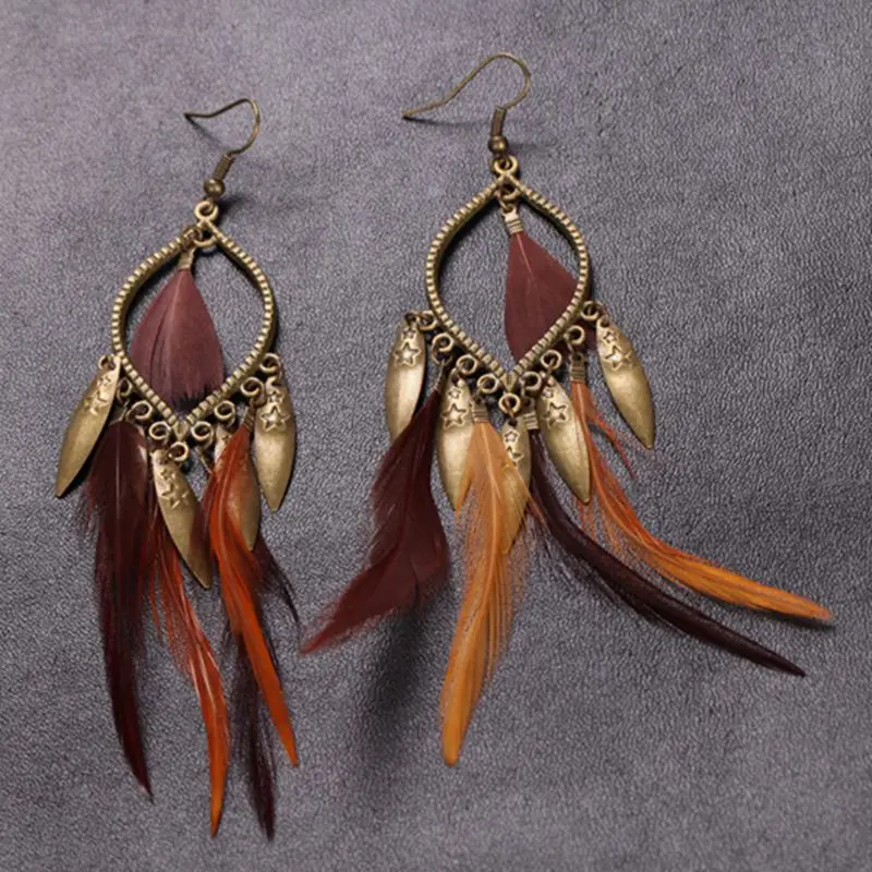 Fashion Exotic European Alloy Feather Long Drop Earrings For Women Girls