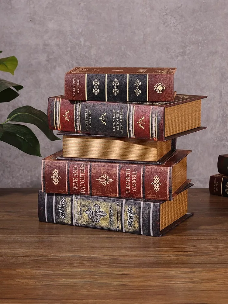 Vintage fake book Ornaments wooden book model simulation book storage box,hidden mobile phone box home living room,office decor