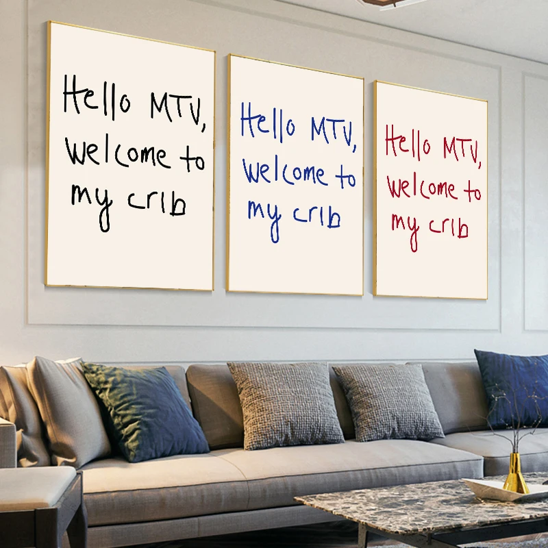 1pc frameless Canvas Painting Trendy Mid Century MTV Welcome To My Crib Quotes Aesthetic Wall Art Prints 70s Canvas Painting Pos