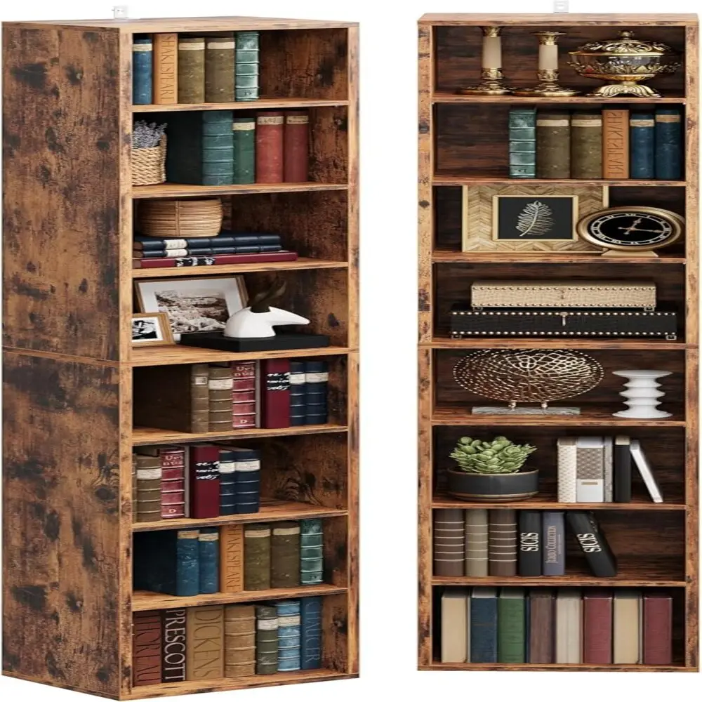 رف كتب IRONCK طويل القامة وضيق 8 طبقات 71 بوصة مجموعة من 2، خزانة كتب زاوية مدمجة، سهلة المطابقة لغرفة المعيشة والمكتب والدراسة #3