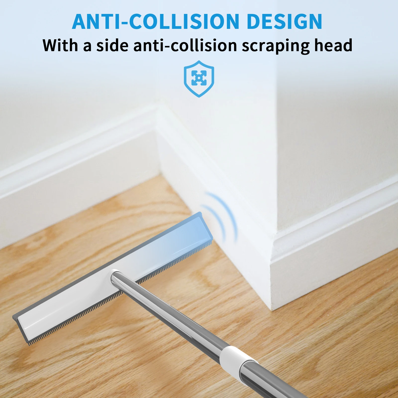 مكنسة ومكشطة مطاطية 2 في 1، مزيل شعر الحيوانات الأليفة من السيليكون للسجاد/الأرضيات الصلبة، مكنسة بمقبض طويل للبلاط/النافذ