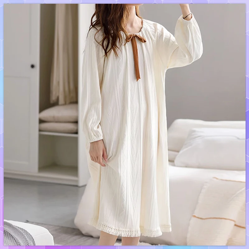 

Cotton Long Nightgowns Women Sleepwear Girlish Sexy Nightwear Princess Style Spring Autumn Nightdress Plus Size Homewear Lady