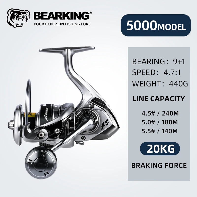 BEARKING gloednieuwe collectie Zoutwatervisserij-reel Spinning 1000-6000 9 + 1BB 5.2: 1 Max Drag 10-20 KG Waterdichte Rollen