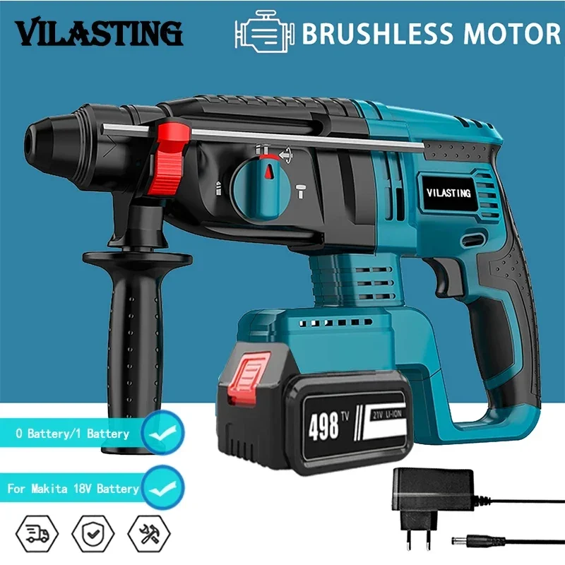 26MM Brushless Electric Hammer Drill Multifunctional Rotary Cordless Rechargeable Power Tools Compatible Makita 18V Battery