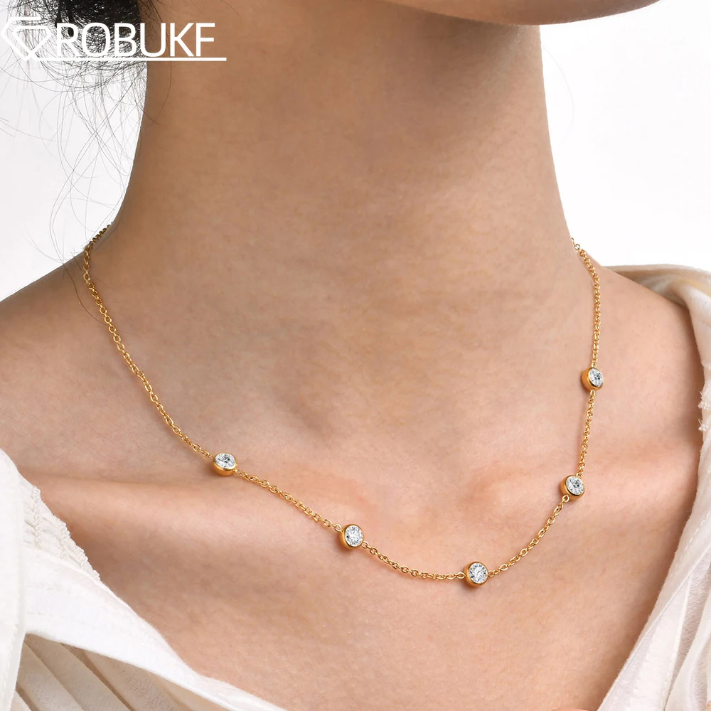 

D Color 5mm All Moissanite Bubble Necklace for Women GRA Certified 925 Silver 18k Gold Plated Choker Chain Wedding Party Jewelry