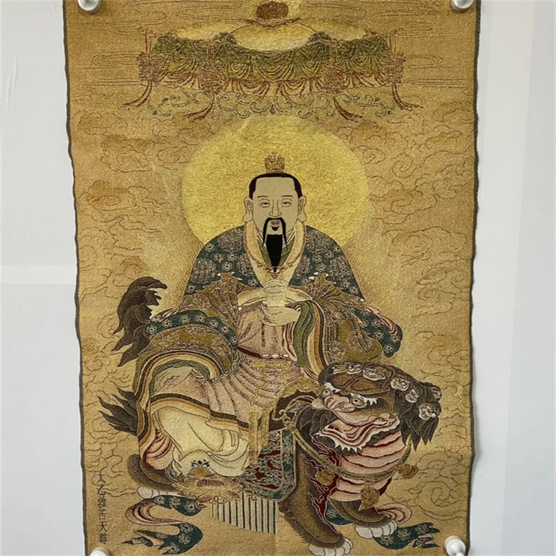 Chinese Antique Silk Brocade Tangka Wall Art 'Taiyi Zhenren' Traditional Embroidery Home Decor Piece